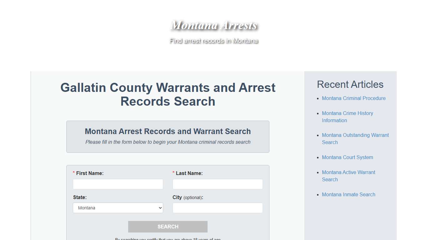 Gallatin County Warrants and Arrest Records Search - Montana Arrests